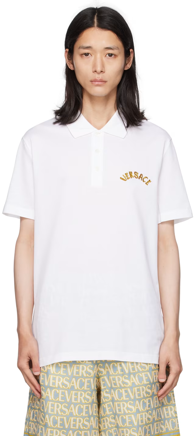 Versace White Baroque Polo