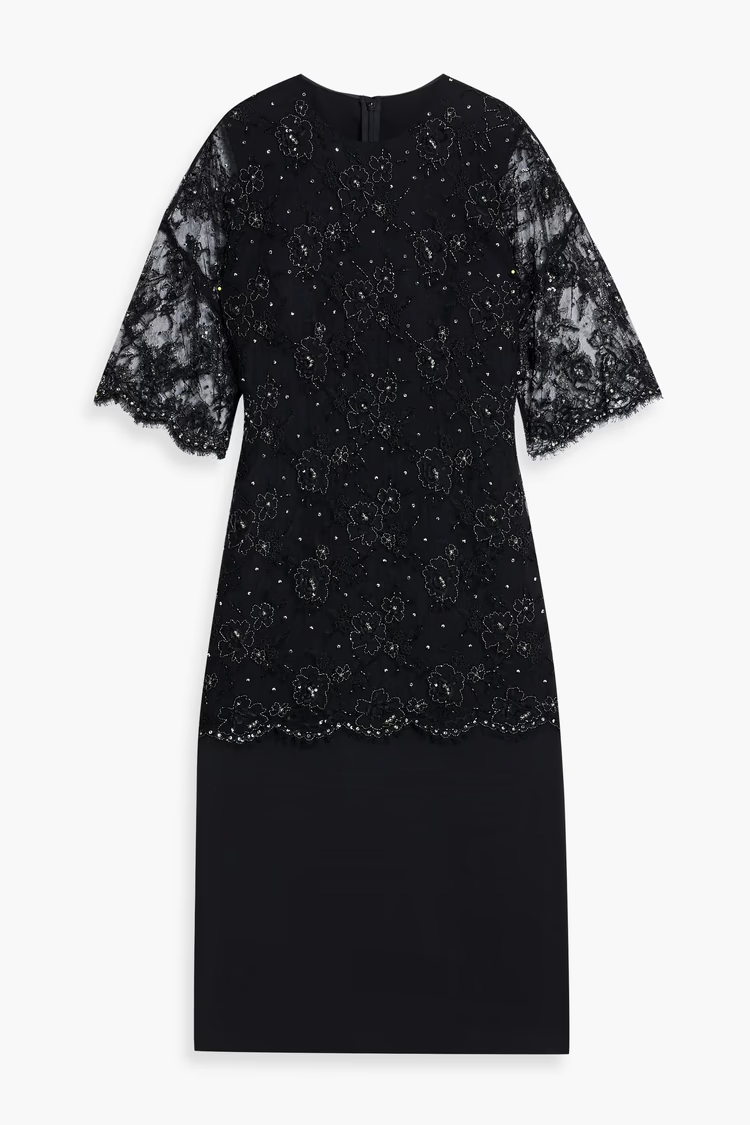 VALENTINO GARAVANI Embellished wool-blend crepe midi dress