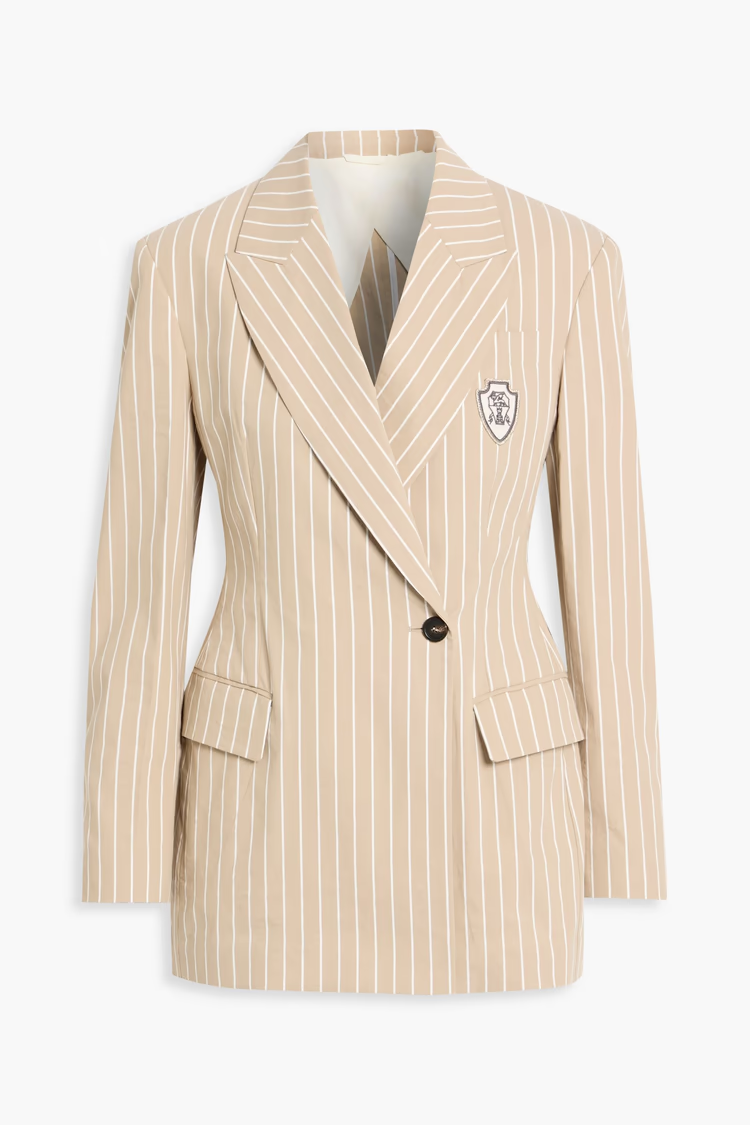 BRUNELLO CUCINELLI Double-breasted striped cotton and silk-blend blazer