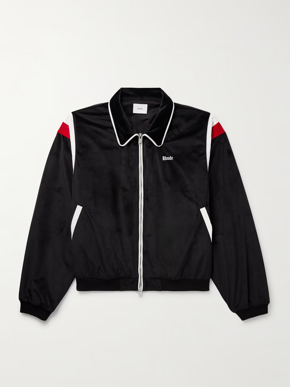 RHUDE Mancino Logo-Embroidered Striped Velour Track Jacket