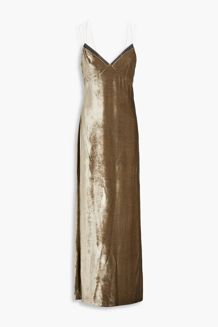 BRUNELLO CUCINELLI Bead-embellished velvet maxi dress