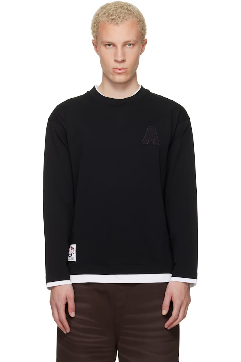 AAPE by A Bathing Ape Black 'A' Long Sleeve T-shirt