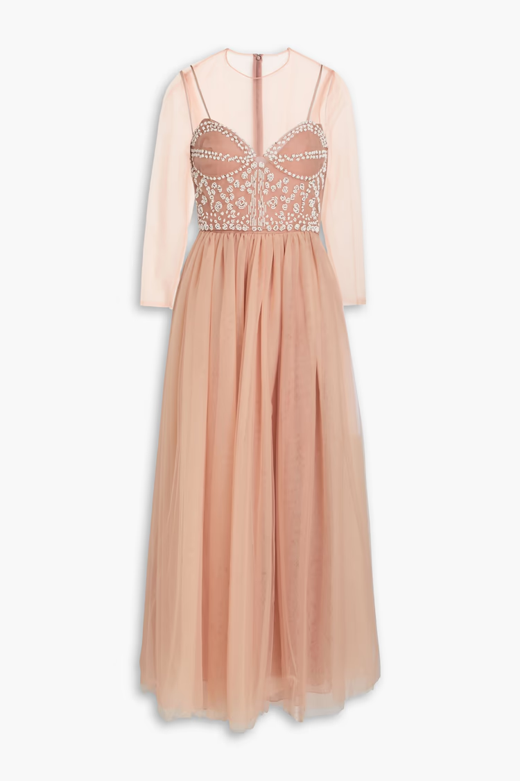 VALENTINO GARAVANI Bead-embellished silk-blend tulle maxi dress