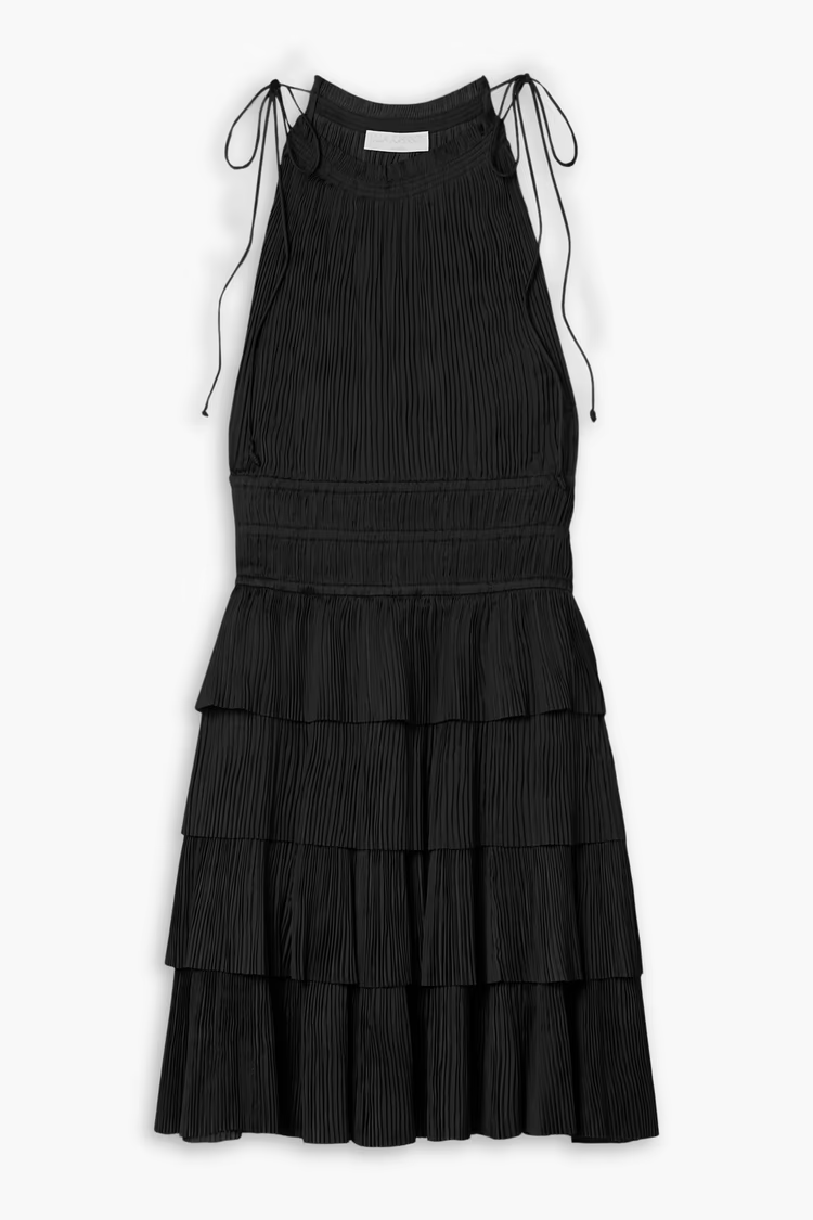 ULLA JOHNSON Cecily tiered plissé-satin mini dress