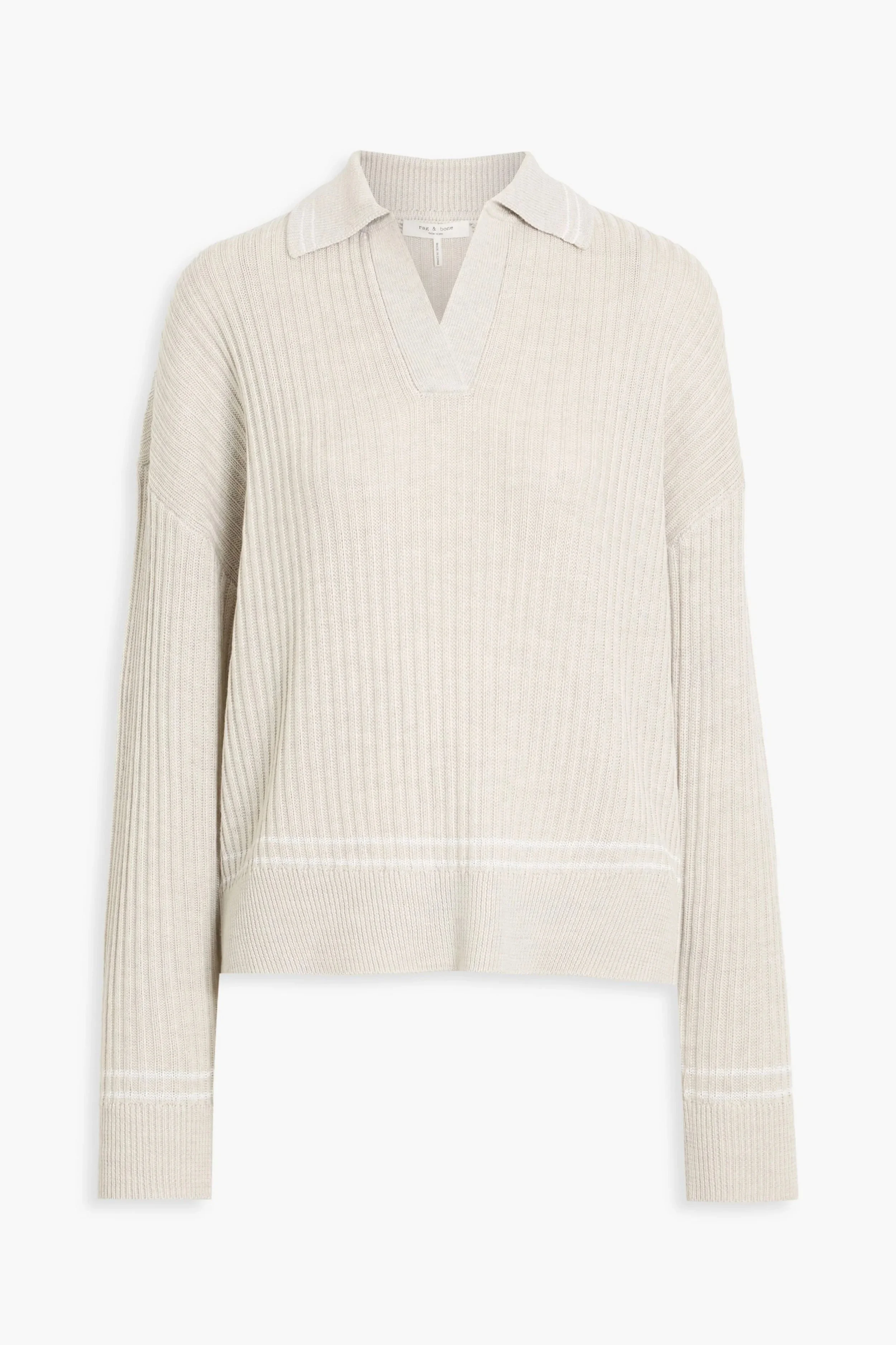 Rag & Bone Mabel Ribbed Merino Wool-Blend Polo Sweater