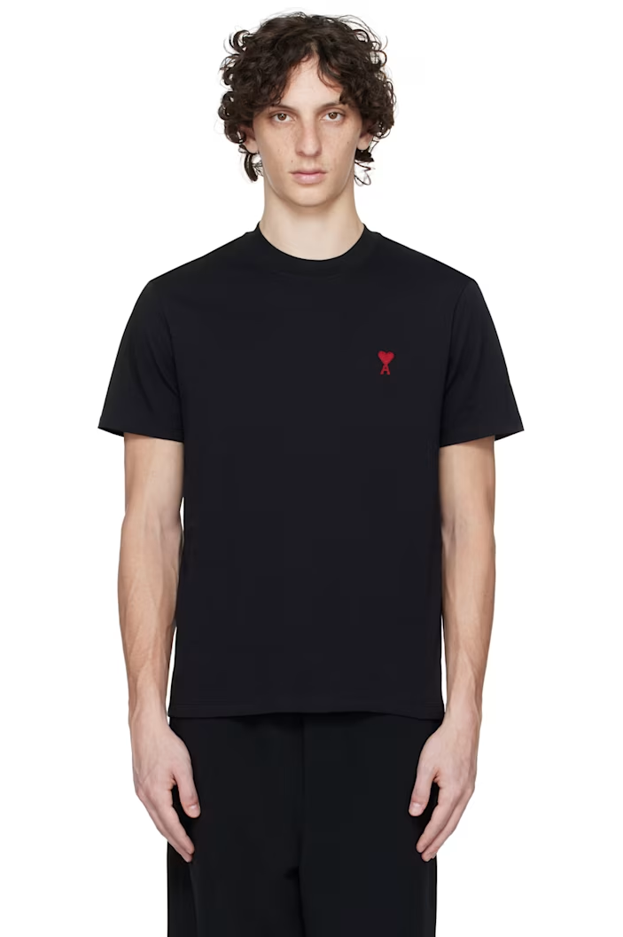 AMI Paris Black Cotton Ami de Coeur T-shirt