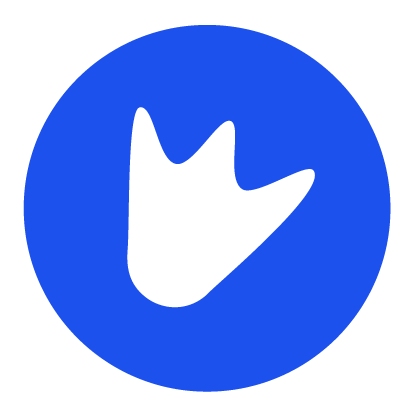 Blue circular logo with a white duck foot in the center