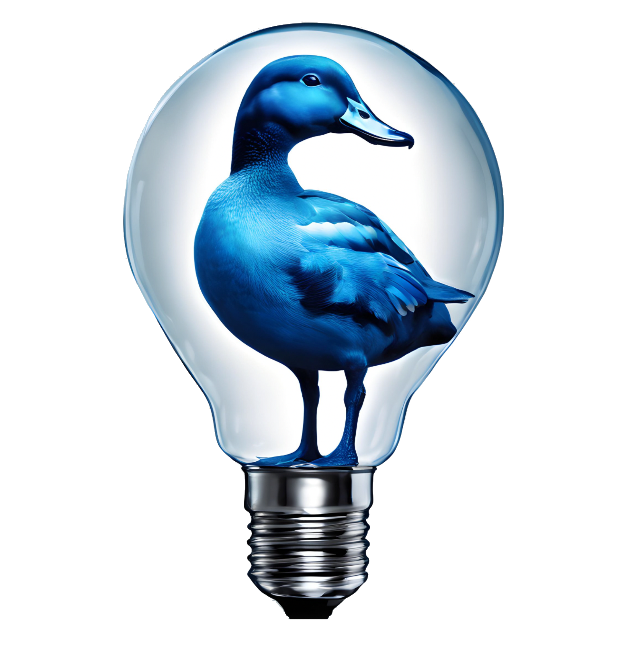 A light bulb with a blue duck inside it