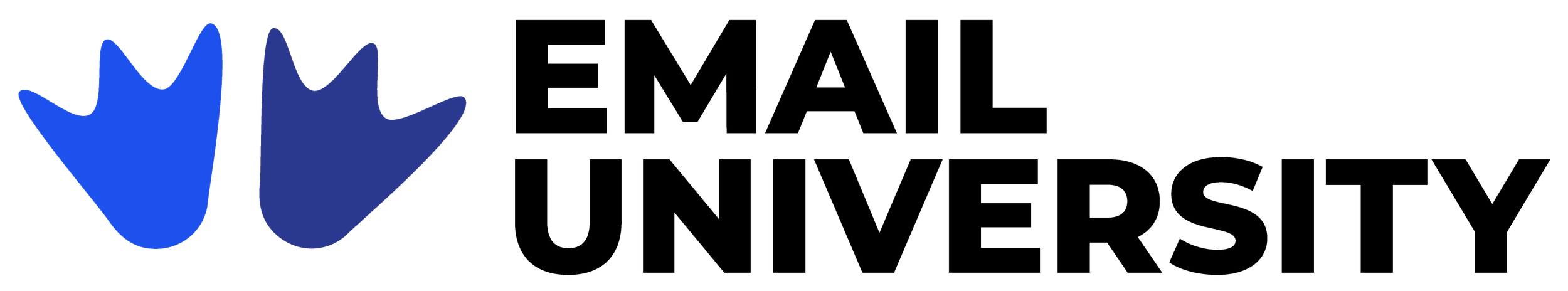 Logo for Email University with duck feet in different shades of blue.