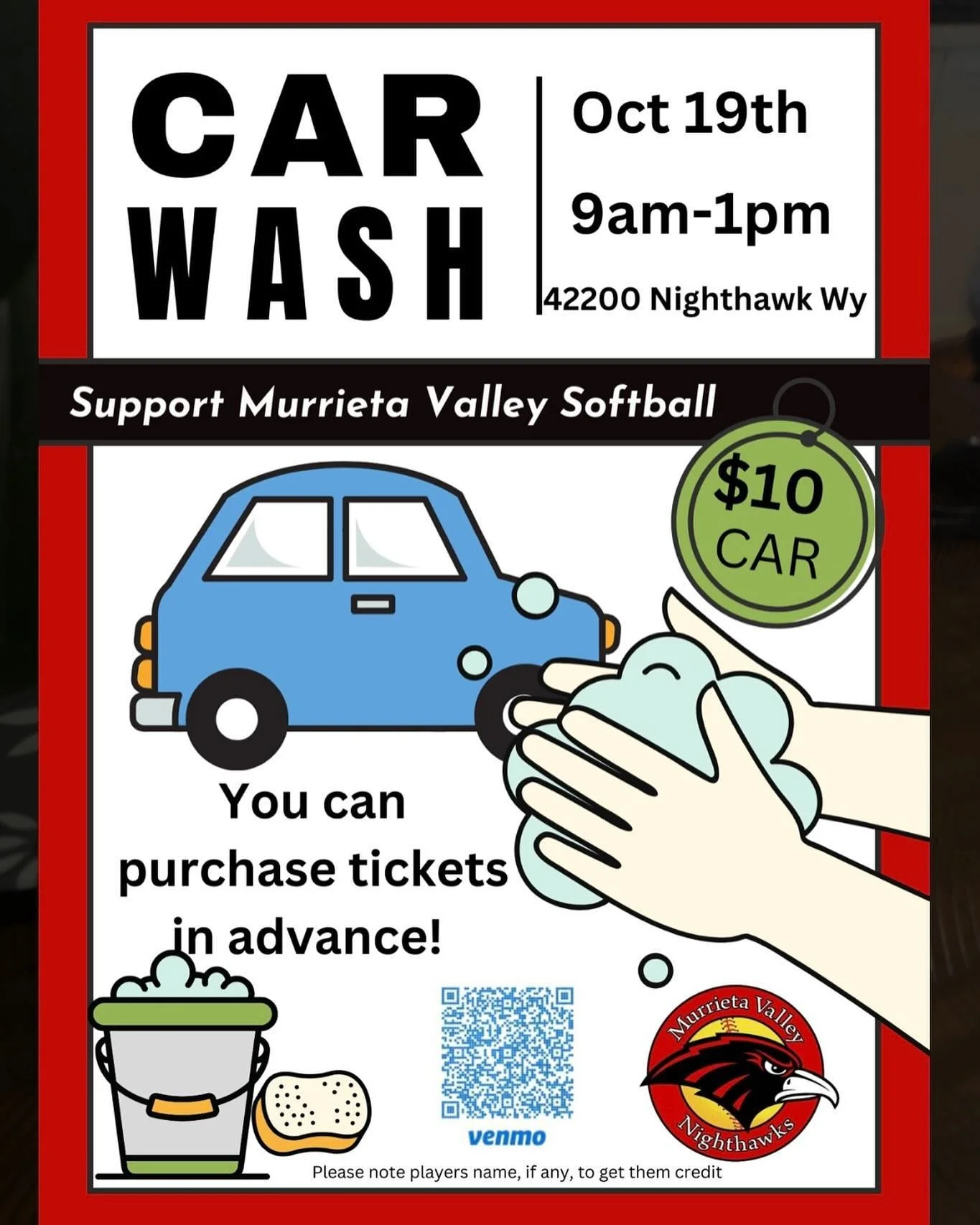 Get your car wash on!!! 🚗 🧼 Support MV Softball on Saturday, October 19th in the MV parking lot! We gonna make it shine ✨ Only $10 and can be bought in advance. See you there!!
