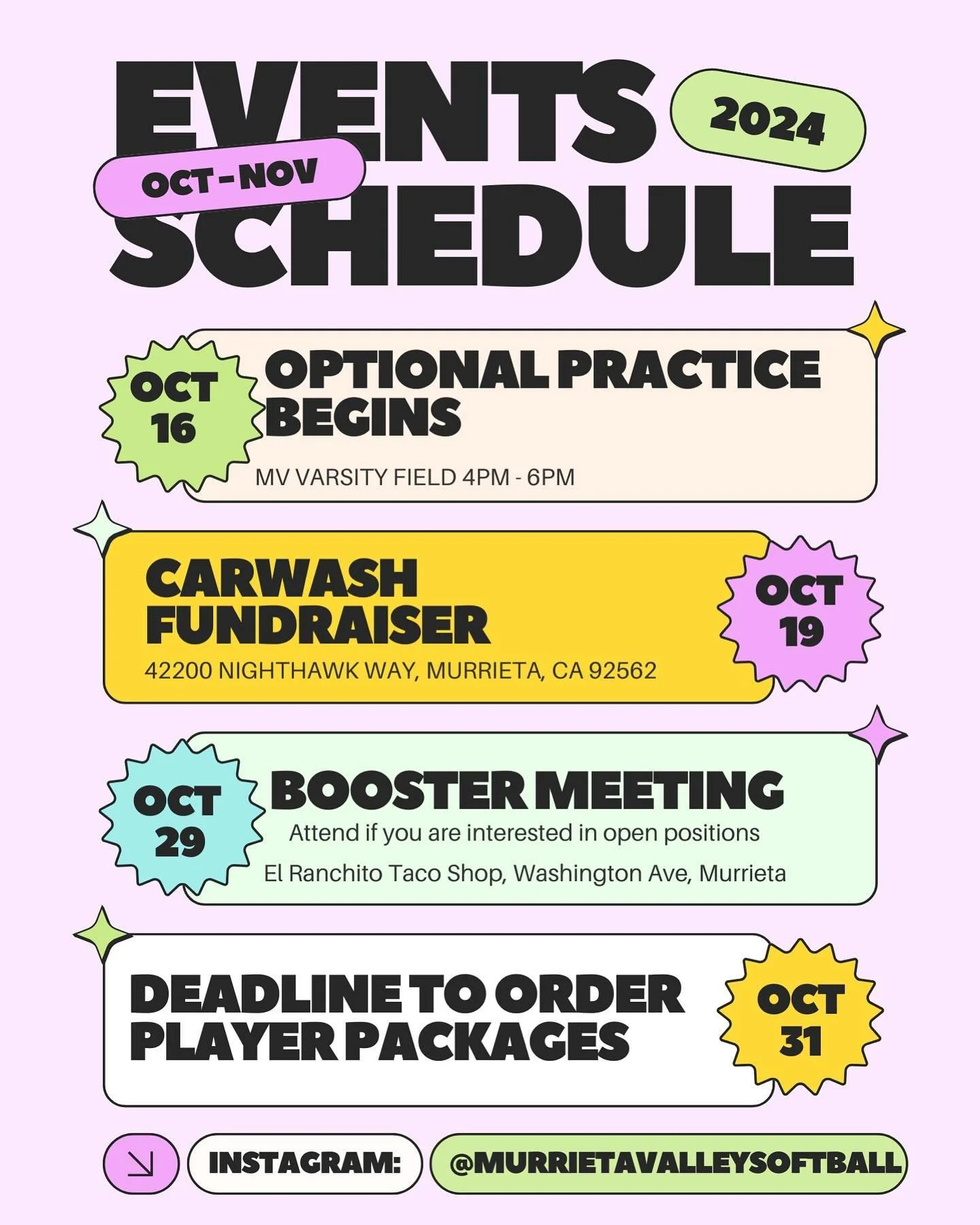 More save the dates!! 🥎 This season is approaching quickly. Don&rsquo;t forget to come out to our Car Wash this Saturday 🚗 🧼