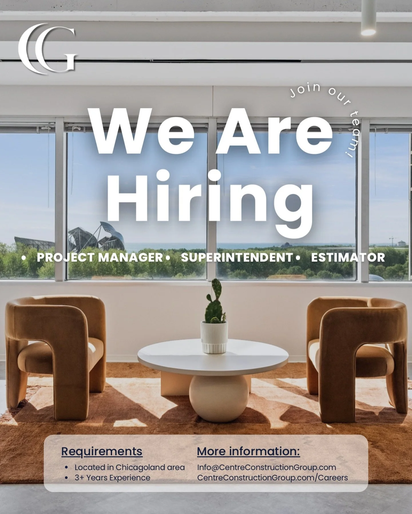 Centre Construction Group is growing &mdash; and so is our team. We&rsquo;re on the lookout for passionate, driven professionals ready to make an impact. We&rsquo;re currently hiring for: 

🔹 Project Manager 
🔹 Superintendent 
🔹 Estimator 

If you