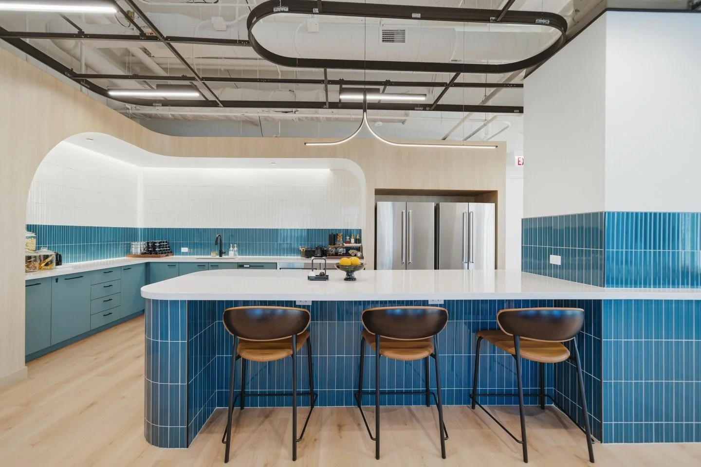 Aeropay&rsquo;s new headquarters is a bright, open, and inviting space, thoughtfully designed to resemble the needs of modern offices. Light woods, crisp whites, and turquoise accents create a calm, modern backdrop, while windows showcase stunning vi