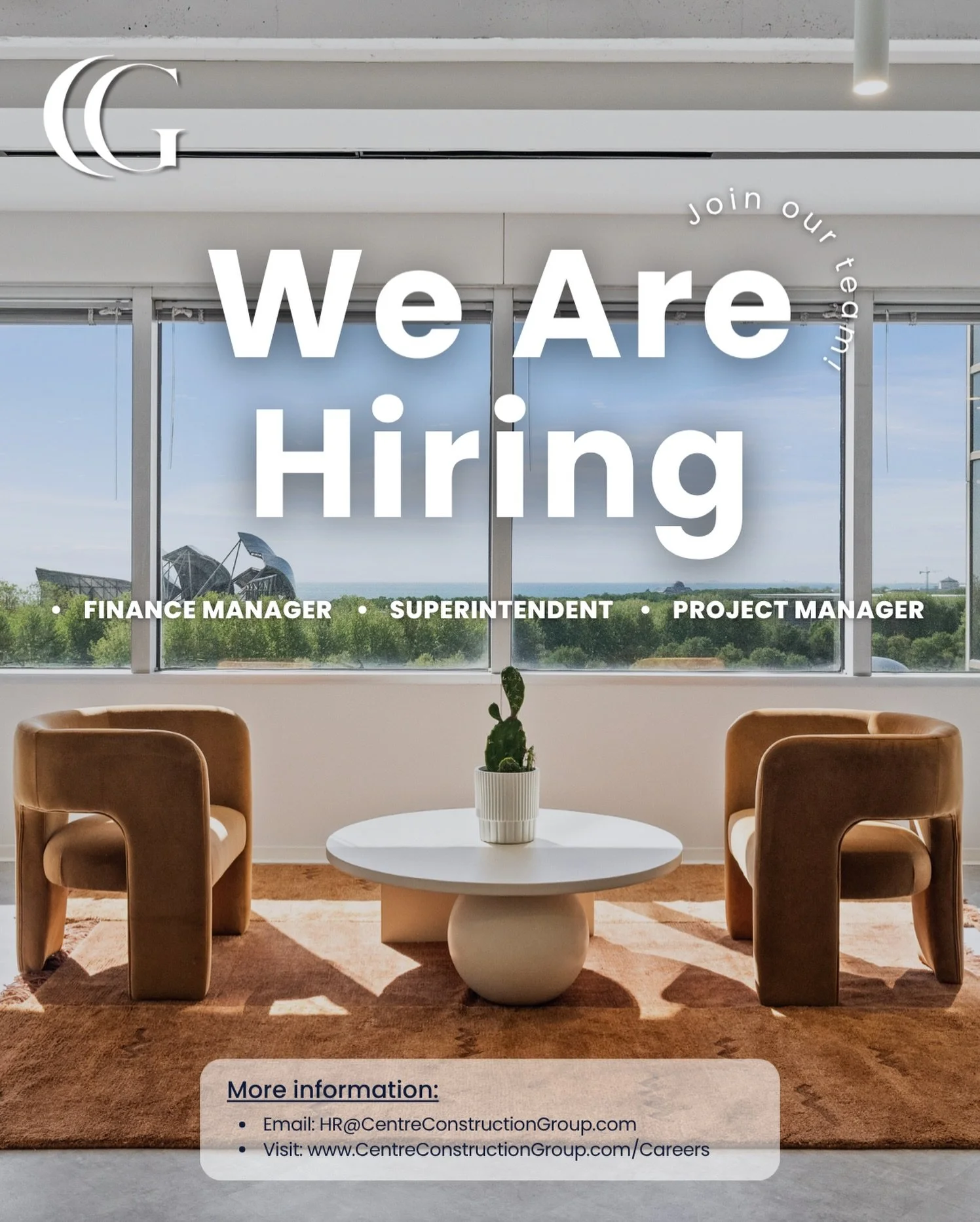 The Centre Construction team is growing and we&rsquo;re looking for talented professionals to join us.

Open Positions: &bull; Superintendent &bull; Project Manager
&bull; Finance Manager

We&rsquo;re looking for driven individuals who are passionate