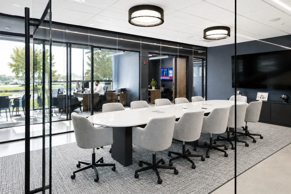 Designed with intention, the new G-Ninety office balances rich textures, statement finishes, and clean architectural lines. A bold floral feature wall anchors the space, complemented by sculptural lighting, tailored furnishings, and expansive windows