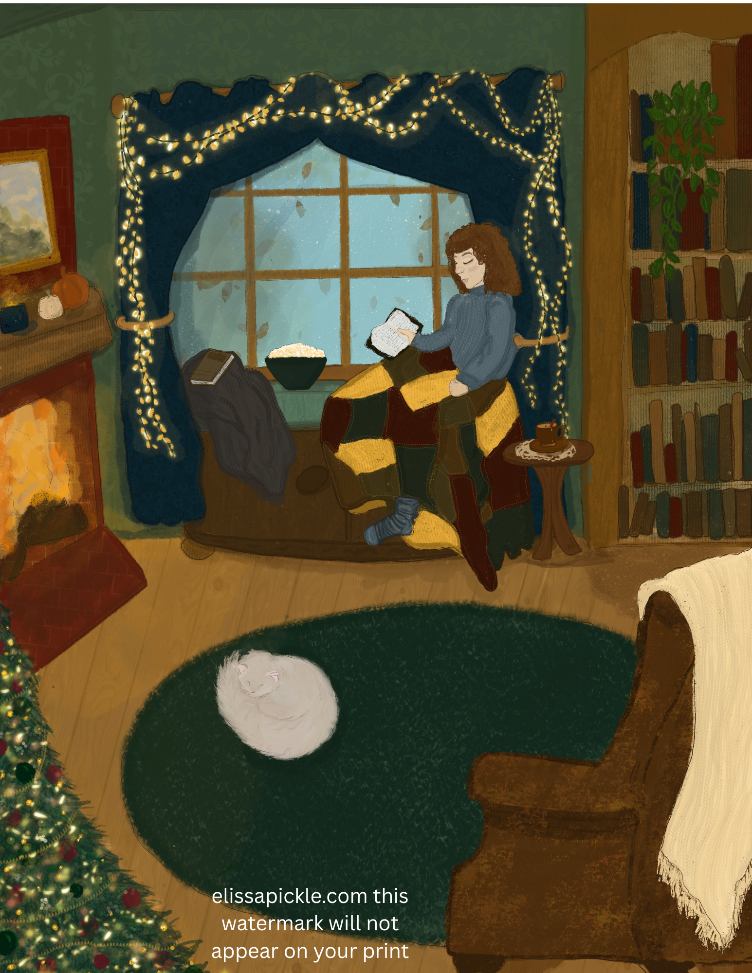 Cozy Library Illustration Print PREORDER
