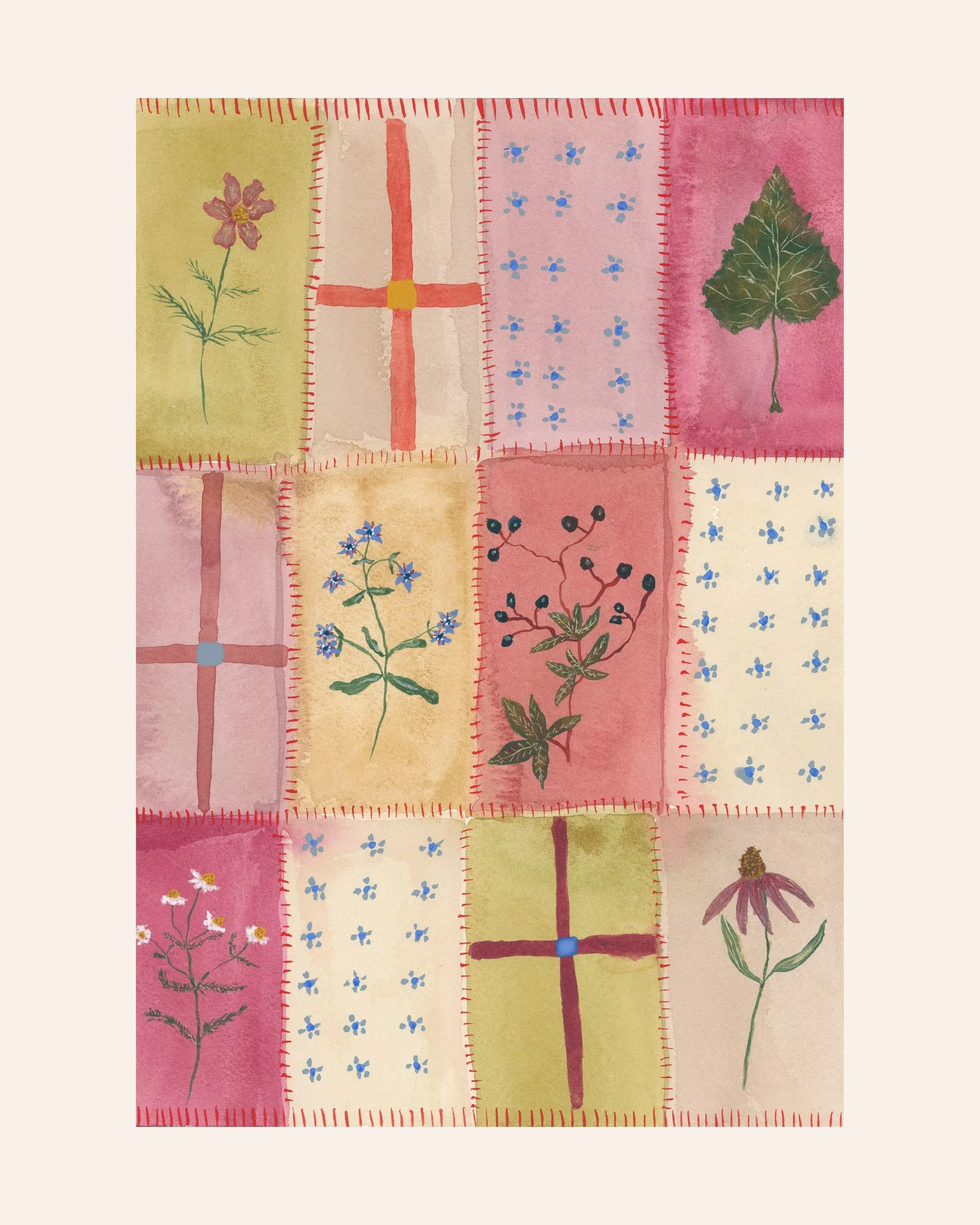 A Quilt of Many Purples- 7x10"