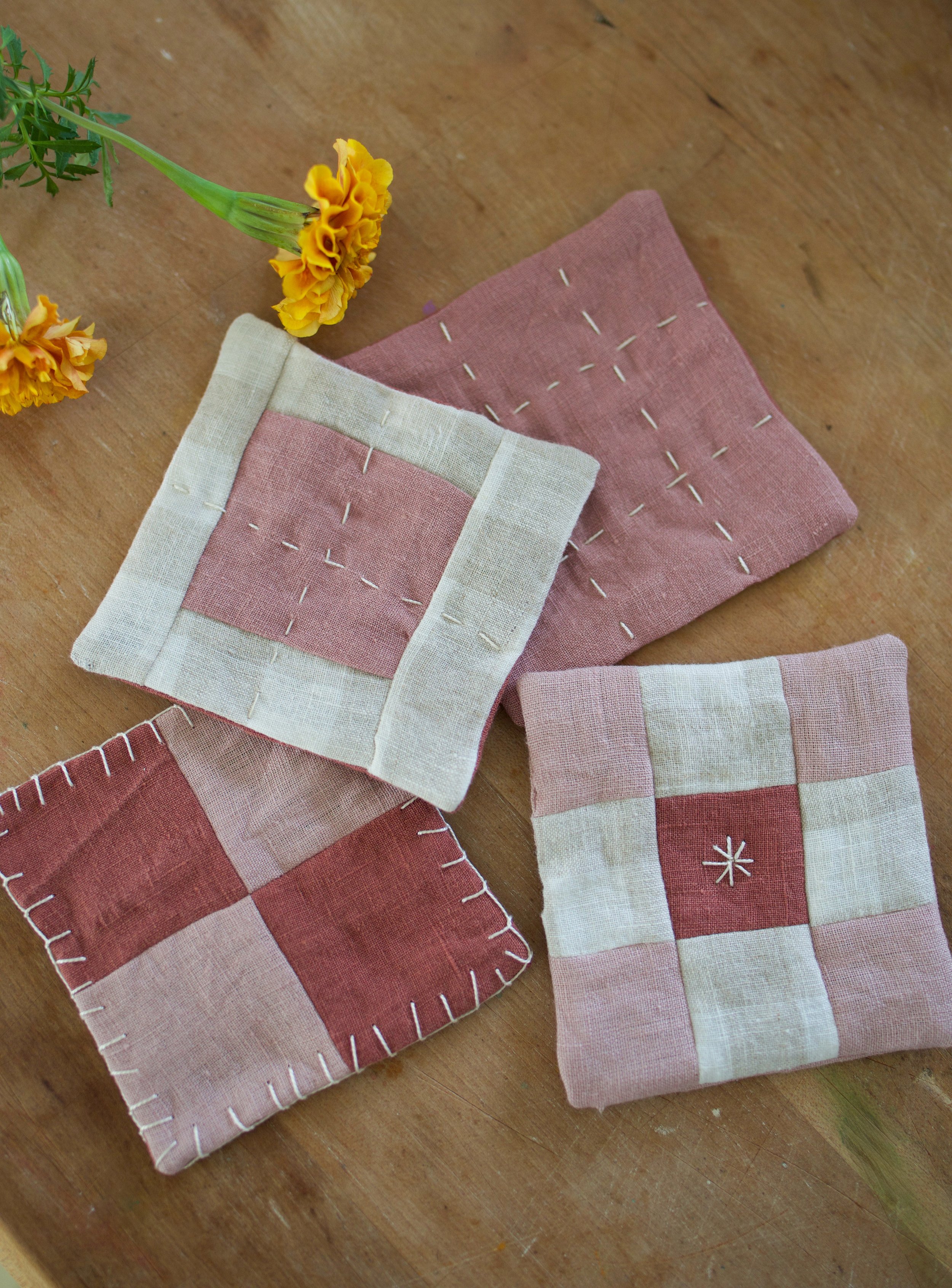 rose pink hand quilted coasters 2.jpg