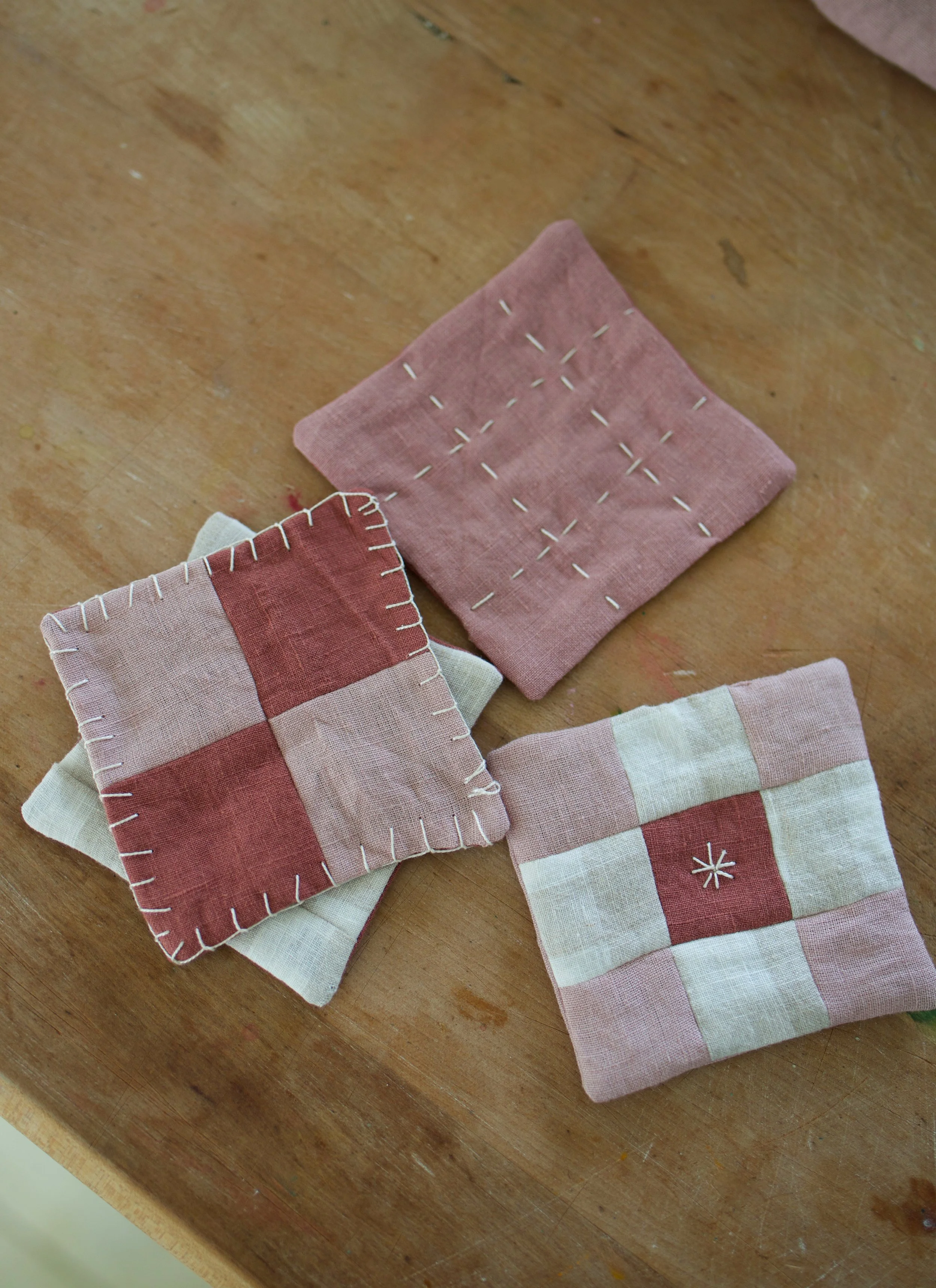 rose pink hand quilted coasters 1.jpg
