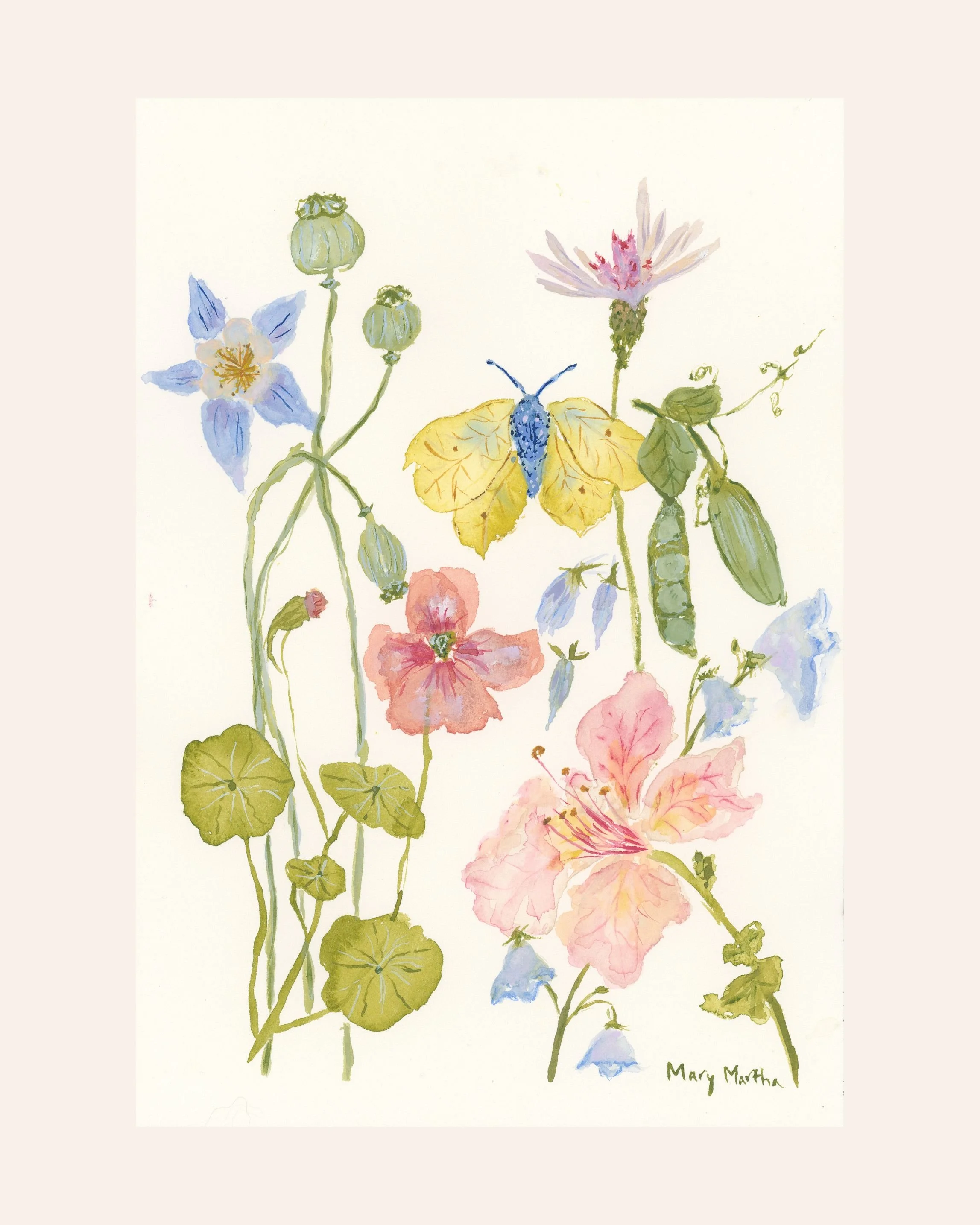 Butterflies & Flowers- 7x10"