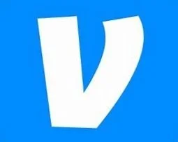 White capital letter V on a blue background.