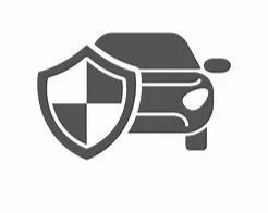 Icon of a car with a shield symbol, representing auto insurance or vehicle protection.