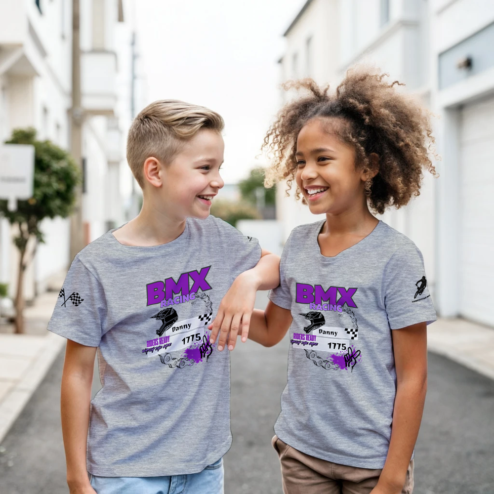 Kinder T-shirt in grau " BMX RACING CREW "