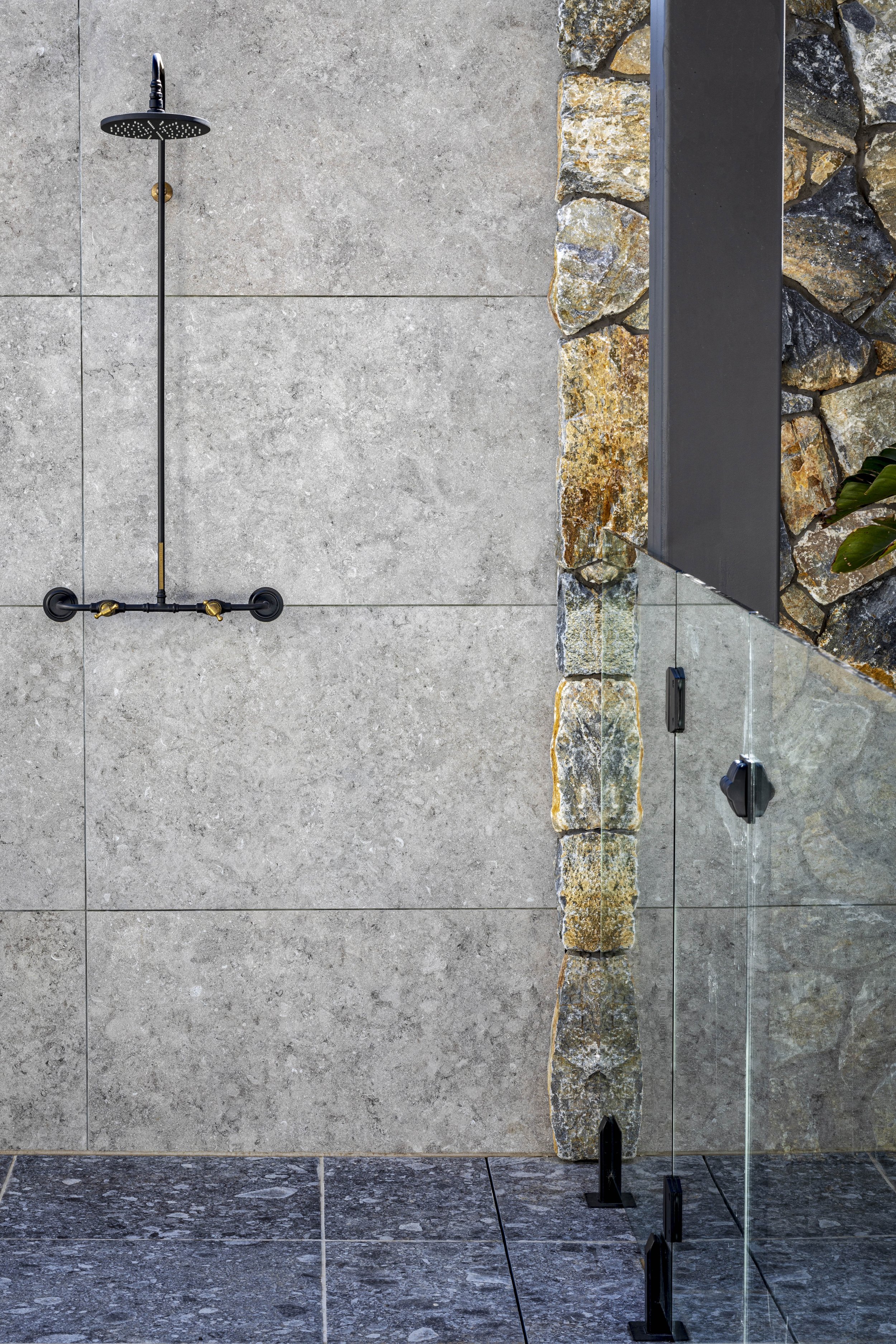 Poolside outdoor shower by Mint Landscape Design in Torquay