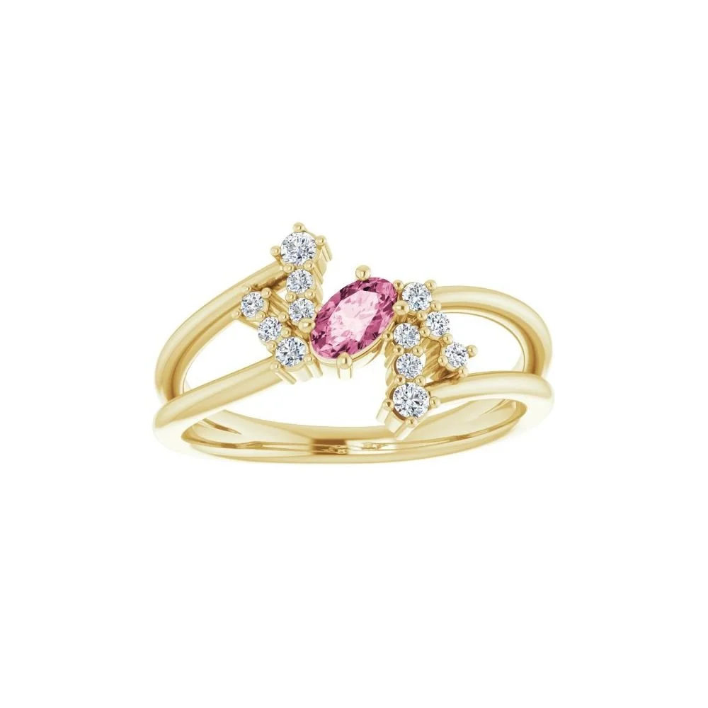 Natural Pink Tourmaline & Natural Diamond Bypass Ring
