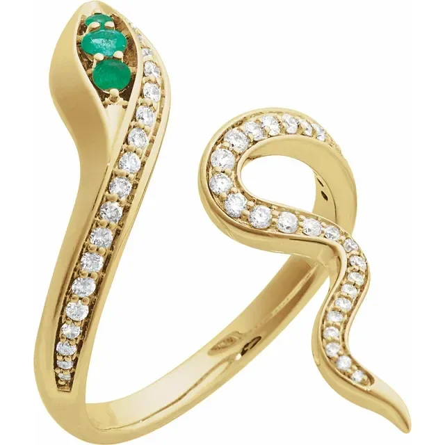 Snake Ring with Natural Emeralds
