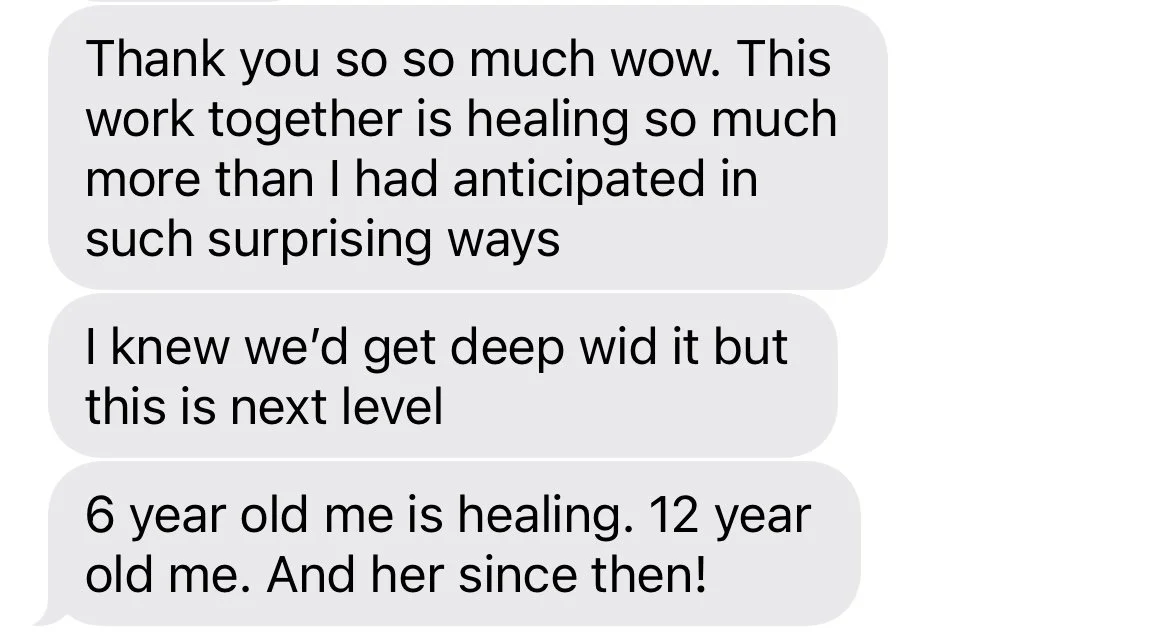 Screenshot of a text conversation with praise for healing and progress of a 6-year-old and a 12-year-old.