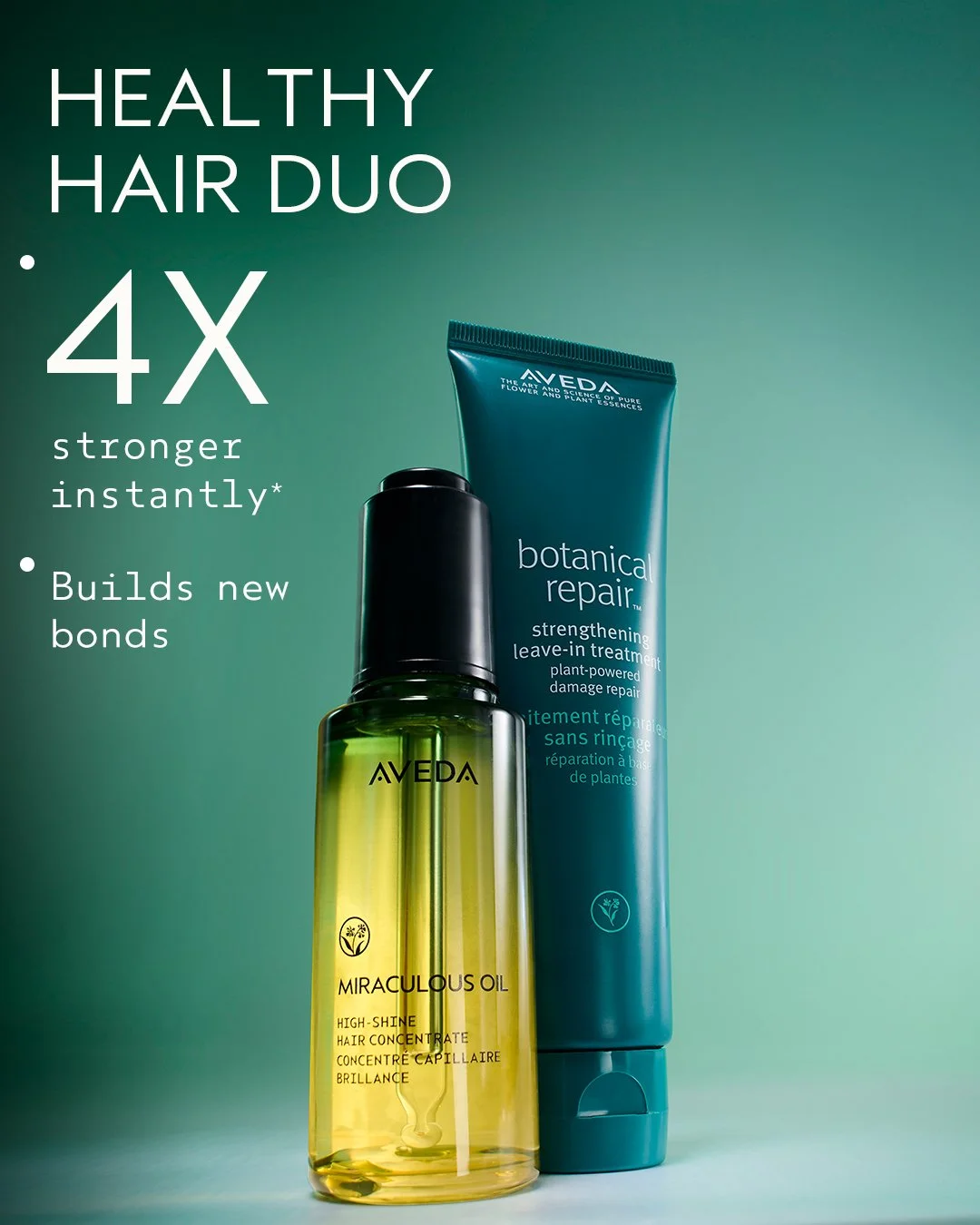 Strength meets shine. 🙂&zwj;↕️ Aveda&rsquo;s Botanical Repair&trade; + Miraculous Oil is the duo your hair didn&rsquo;t know it needed.

✨ Botanical Repair&trade; rebuilds bonds for hair that&rsquo;s 5X stronger*
✨ Miraculous Oil adds instant shine,