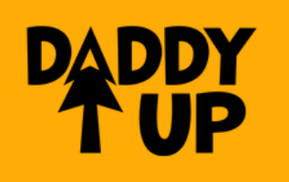 Graphic with the words 'DADDY UP' in bold black letters on a yellow background, with an upward arrow replacing the letter 'A' in 'DADDY'.