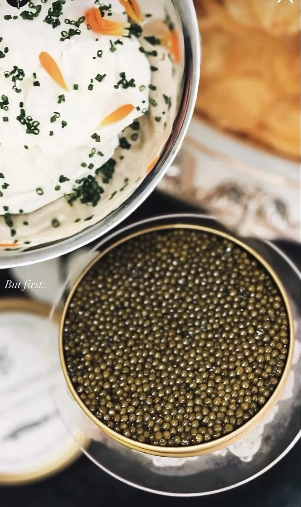 Golden Imperial Osetra from Dorsia Provisions with Torres Truffle Potato Chips and Crème Fraiche