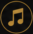 Gold music note icon on a black background