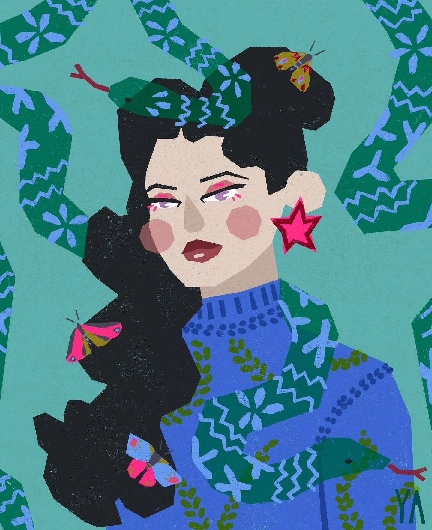Moths and serpents 🐍🦋✨ #fiercetober24serpentsmoths 
.
.
.
#illustration #dtiys #print #pattern #surfacepattern #surfacepatterndesign #digitalart #procreate #procreatedrawing #womenwhodraw #femaleillustrator #illustrator #procreateart #creative #cre