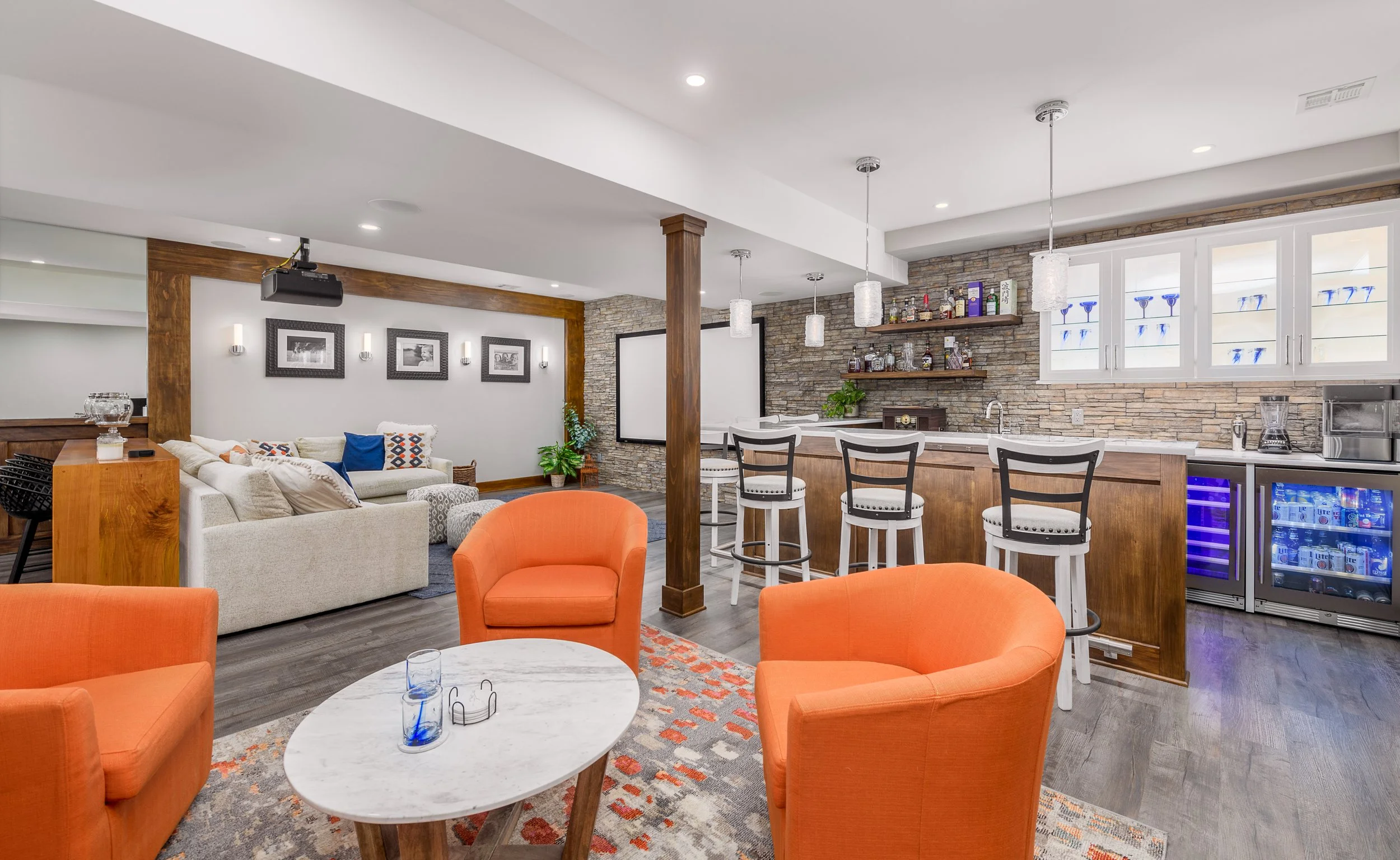 Sophisticated basement for casual entertaining