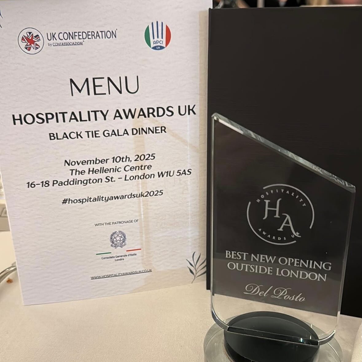 We&rsquo;re absolutely delighted to share that we&rsquo;ve been honoured with the Italian Hospitality Award for Best New Opening Outside London! 🇮🇹✨
@hospitalityawardsuk @apciuk @ukconfederation @italyinldn @complitaly_tv 
This recognition means so