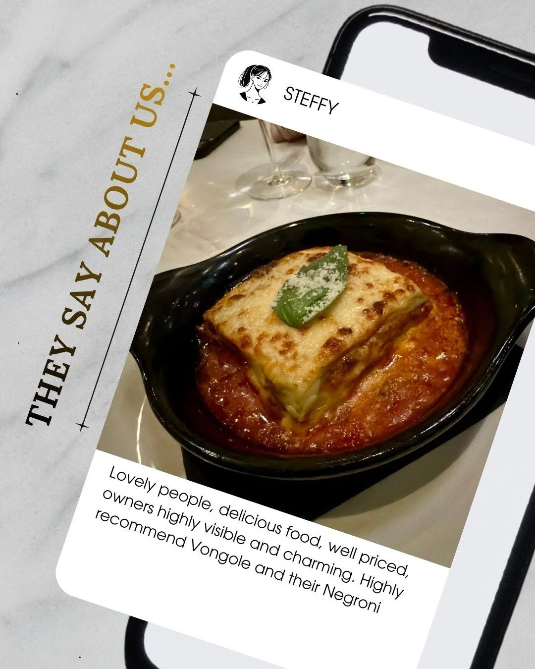 They say it best.
&ldquo;Lovely people, delicious food, well priced&hellip;&rdquo;
At Ristorante Del Posto, it&rsquo;s not just a meal &mdash; it&rsquo;s an experience worth sharing.
Come and taste what everyone&rsquo;s talking about.
Reserve your ta