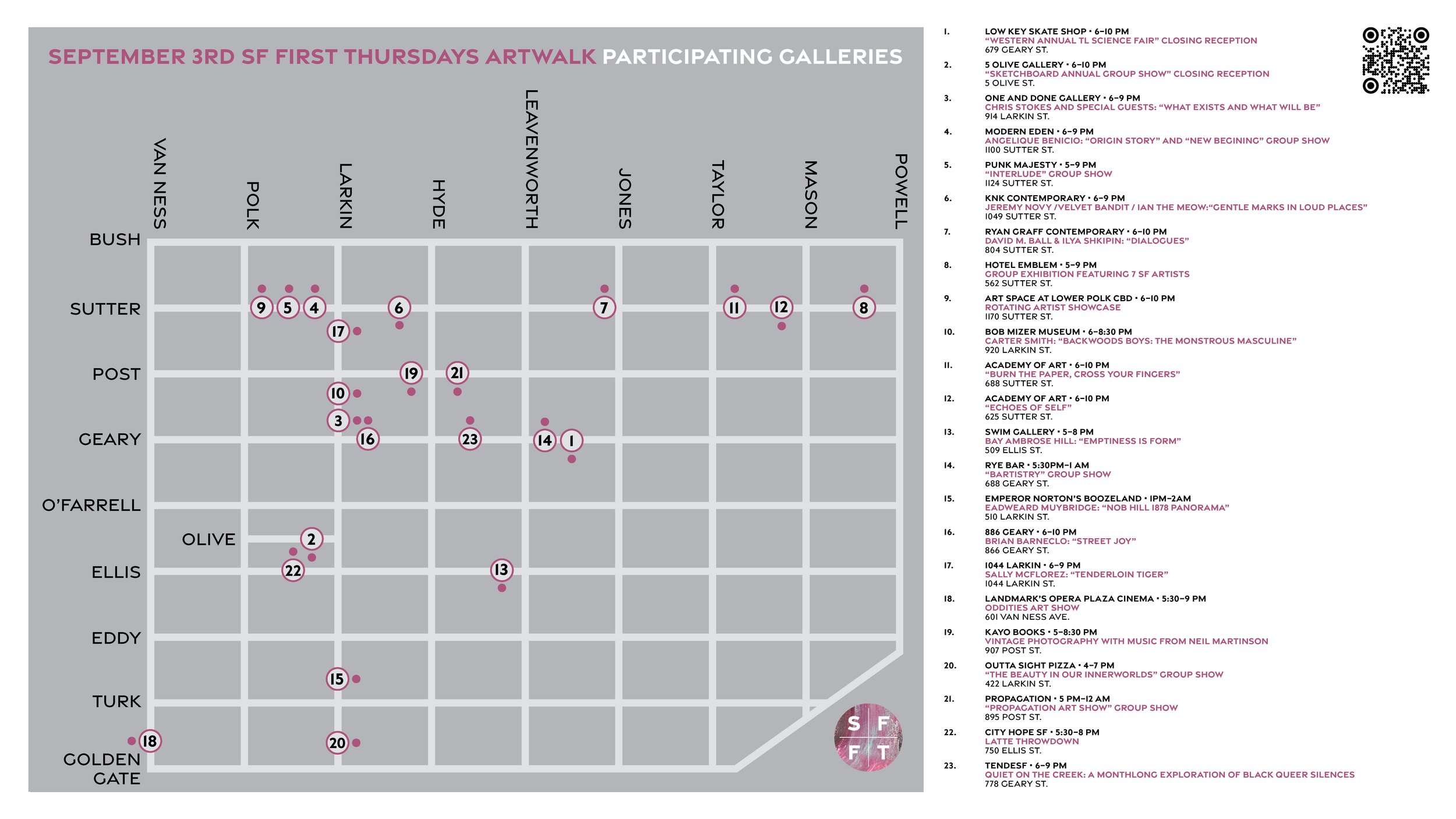 SF First Thursdays Art Walk map for September 3, 2026