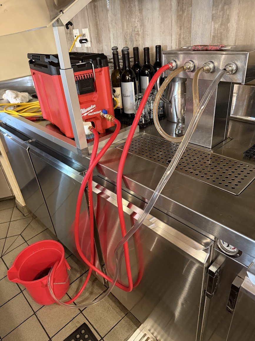 Beer line cleaning service at Oxford Suites bar in Bellingham WA using custom professional draft equipment