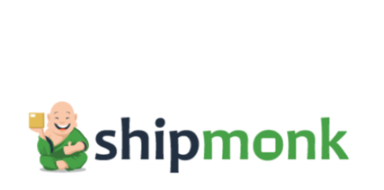 Logo of ShipMonk featuring a smiling cartoon monk holding a package