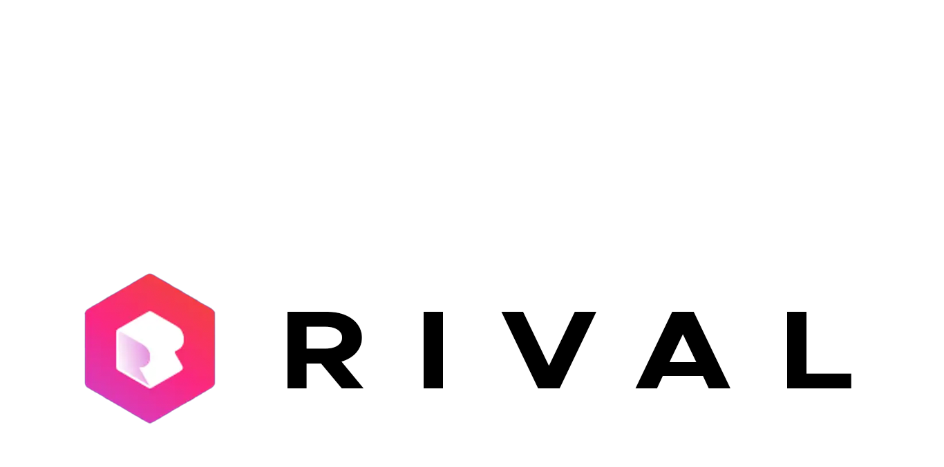 The logo of Rival, featuring a hexagon with a stylized letter R inside, in pink and purple gradient, with the word Rival in bold black letters next to it.