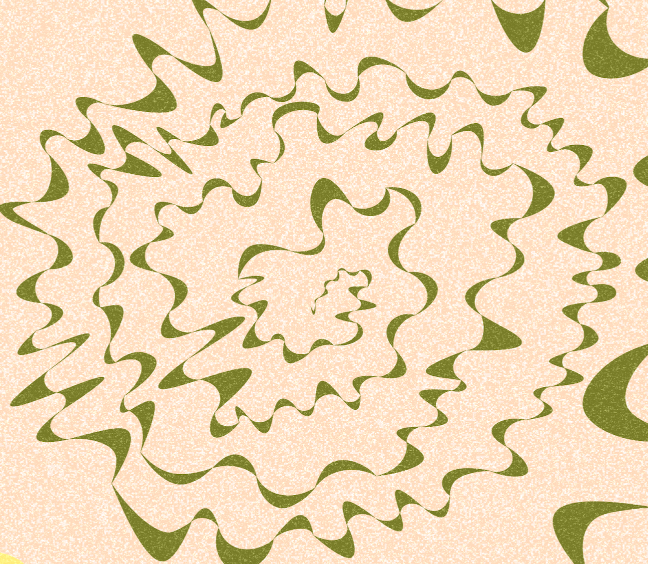Abstract digital artwork with a spiral pattern of green and beige shapes creating a vortex effect.