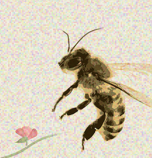 Close-up of a bee on a pink flower with green stem.