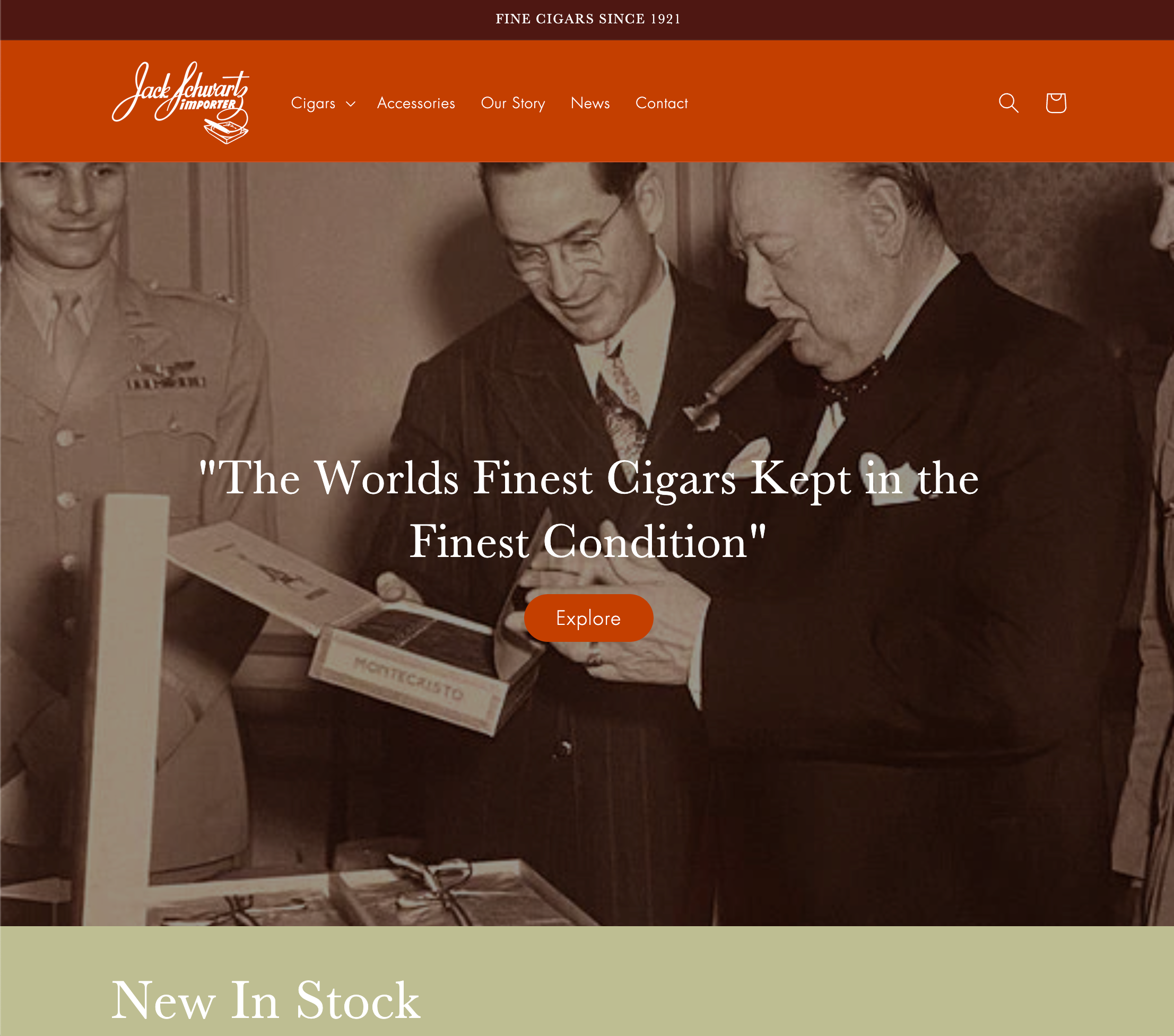 Vintage photo showing men in formal suits and a military uniform inspecting or discussing cigars in a cigar shop or lounge, with boxes of cigars on display.