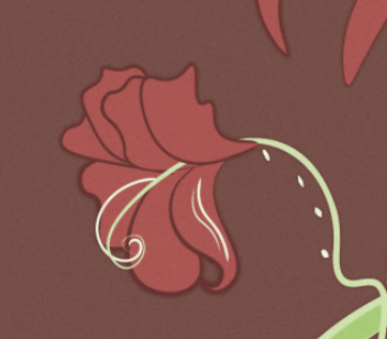 Close-up of a stylized pink flower with a green stem on a brown background.