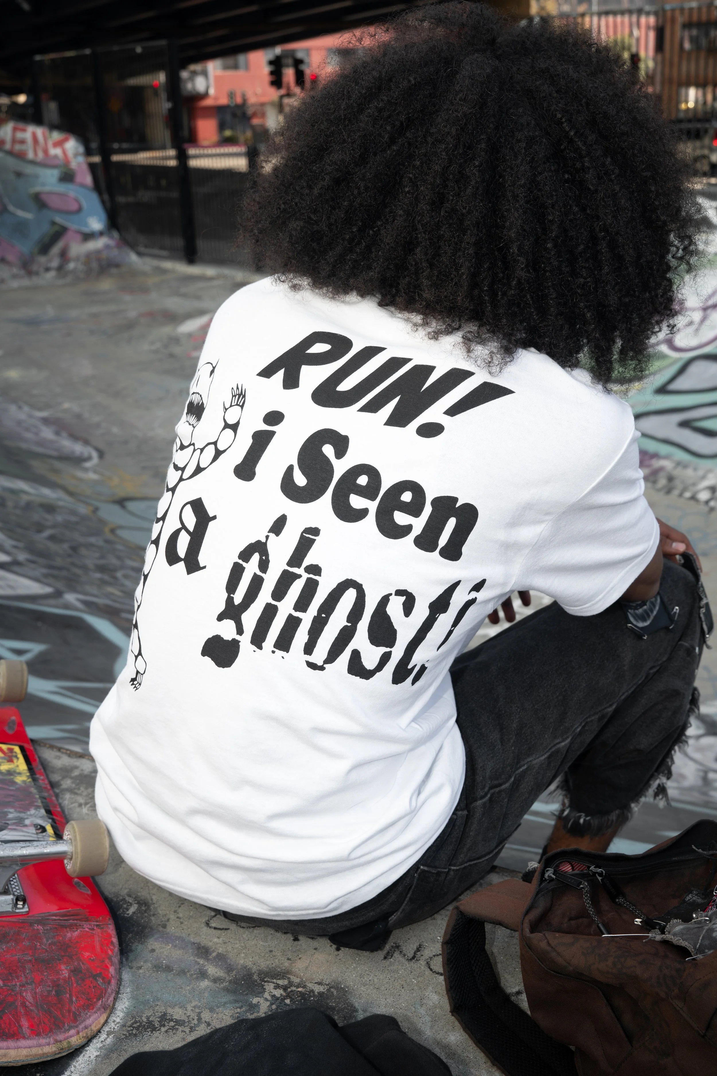 Graphic tee shirt product photography in San Francisco. Lifestyle product photography