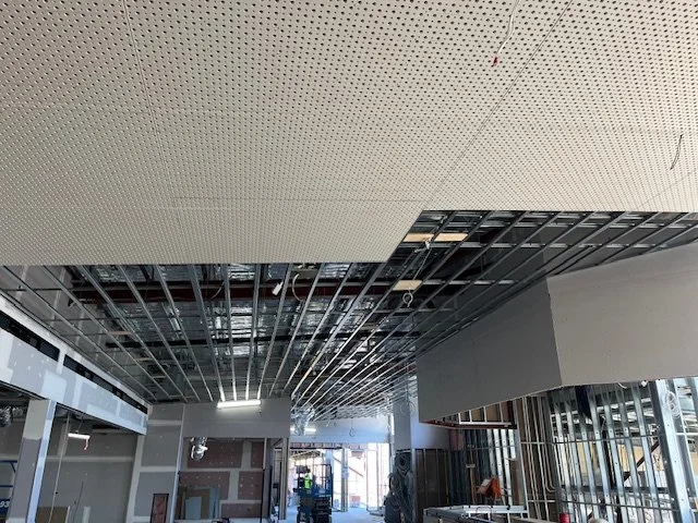 Perforated plaster boards ceiling framing and sheeting