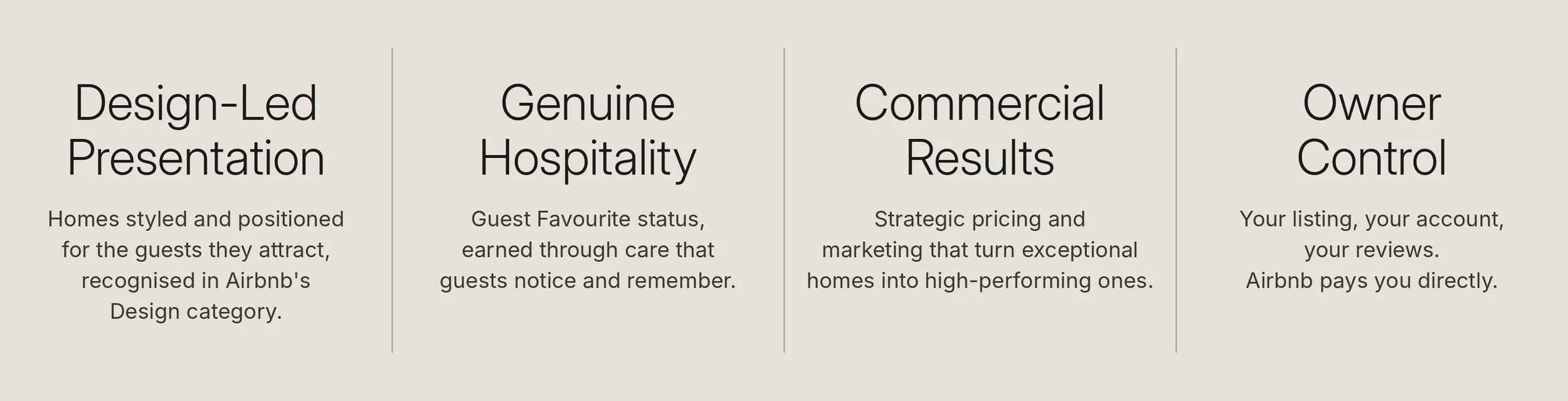 Airbnb cohosting, design-led properties, commercial results and owner control